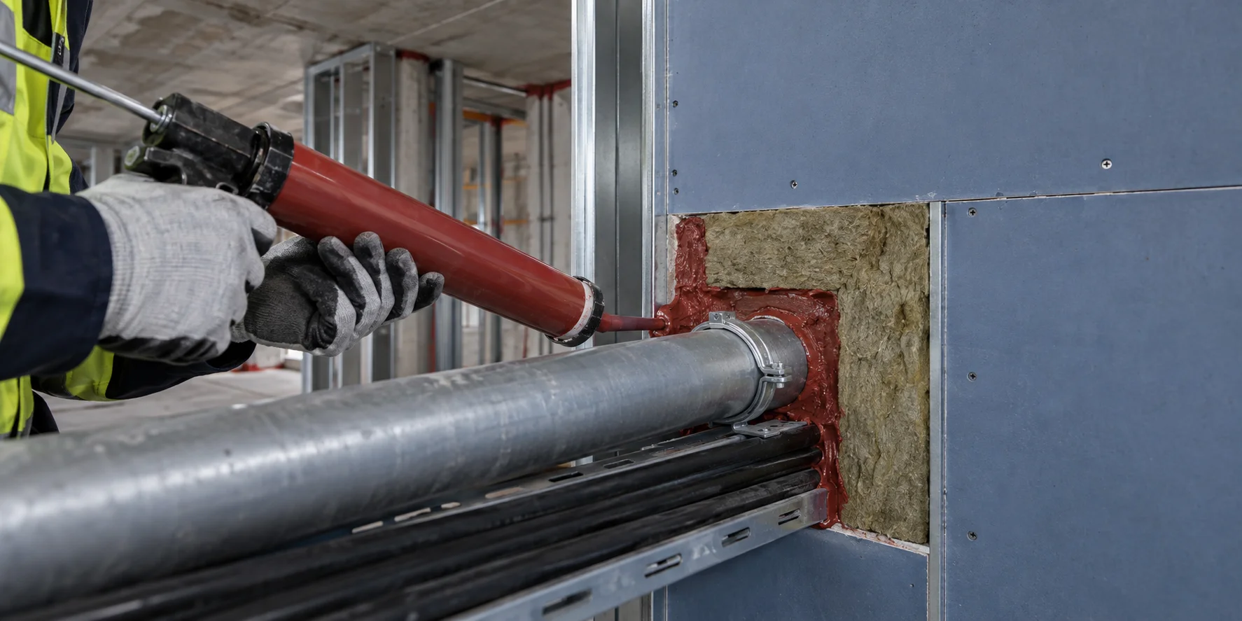 Firestopping insulation installation in a fire-rated wall assembly